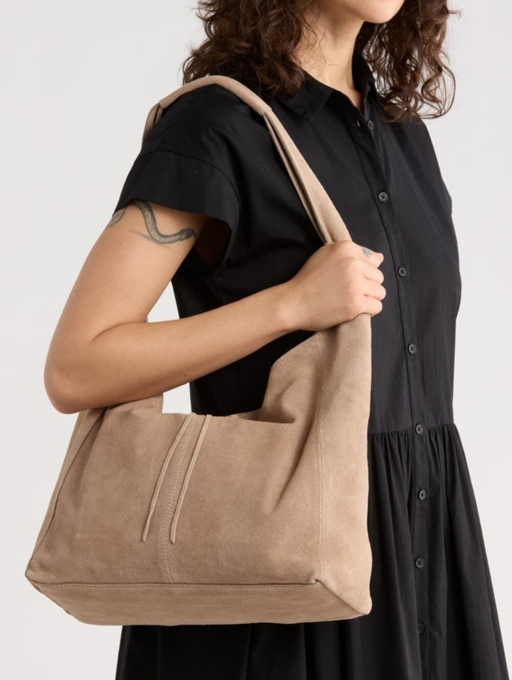 Lucky Brand Suede Hobo Shoulder Bag in Beige